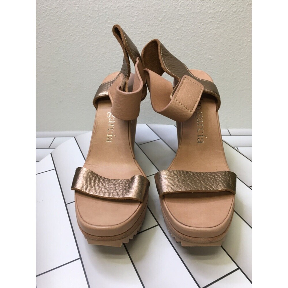 Pedro García Italian Metallic Leather SANDALS Suede Wedge Size 39